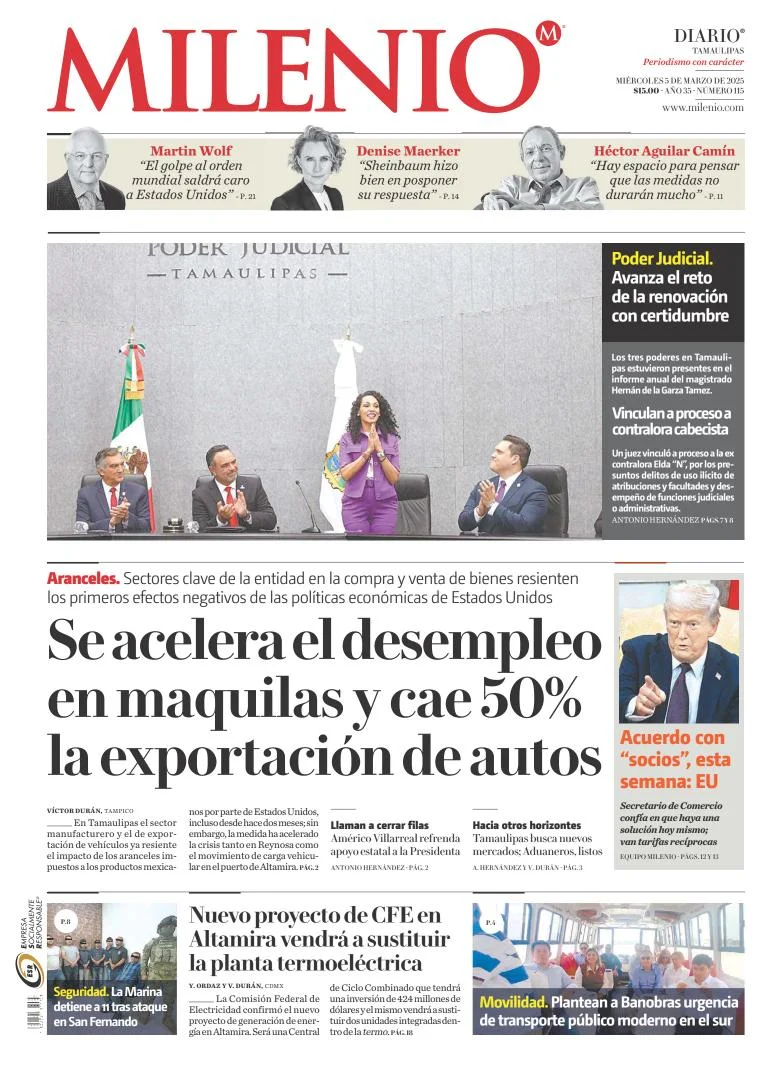 Portada de Milenio Tamaulipas del miércoles, 5 de marzo de 2025