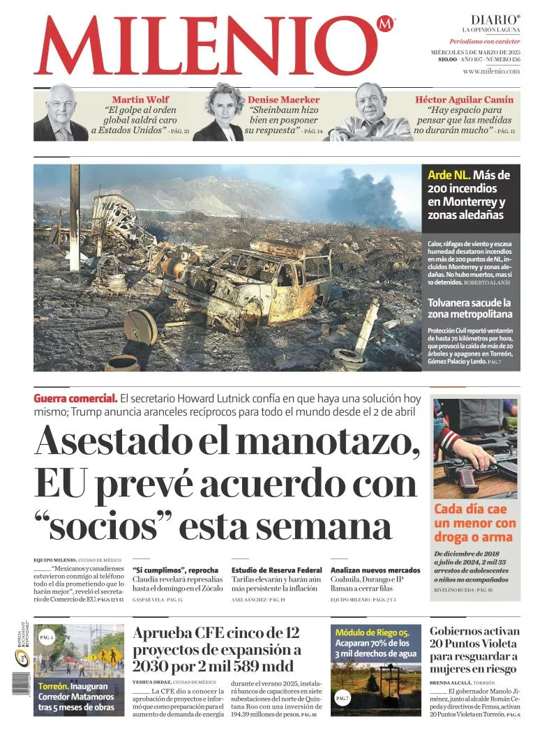 Portada de Milenio Laguna del miércoles, 5 de marzo de 2025