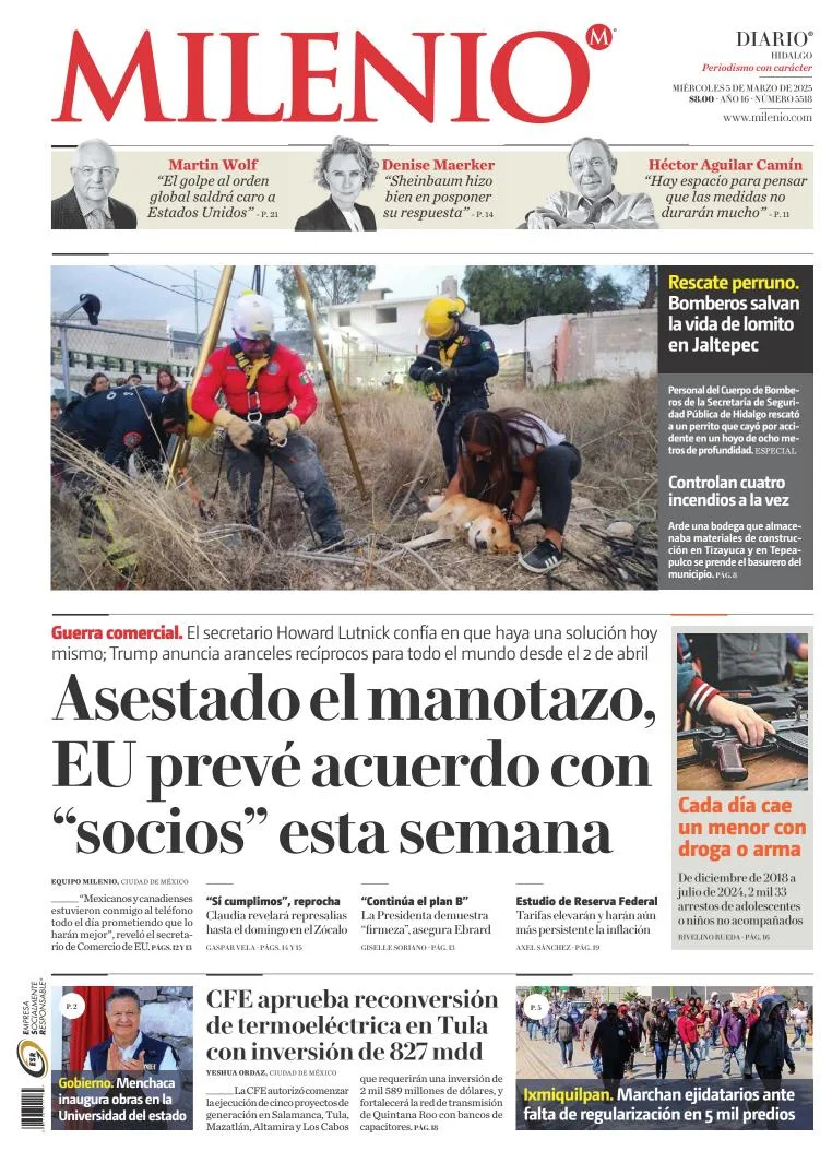 Portada de Milenio Hidalgo del miércoles, 5 de marzo de 2025