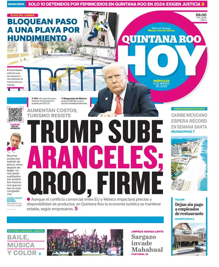 Portada de Quintana Roo Hoy del miércoles, 5 de marzo de 2025