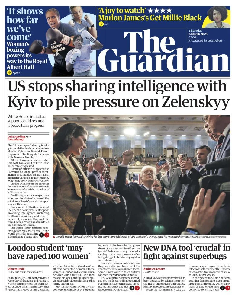 Portada de The Guardian (reino Unido)
