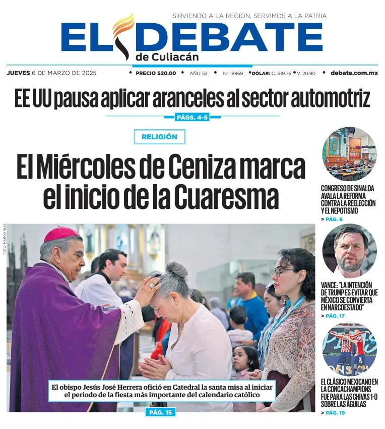 Portada de El Debate de Culiacan del jueves, 6 de marzo de 2025