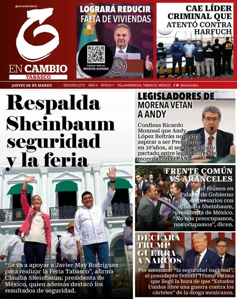 Portada de En Cambio - Tabasco (portada) del jueves, 6 de marzo de 2025