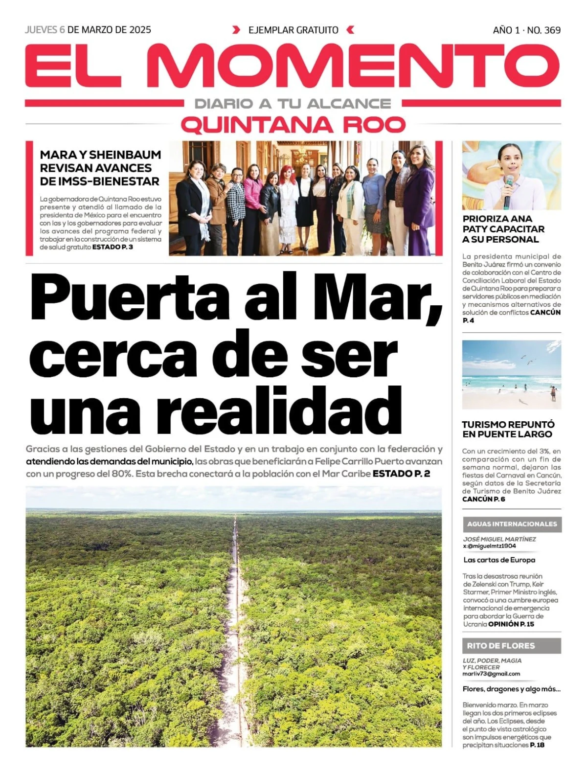 Portada de El Momento Quintana Roo del jueves, 6 de marzo de 2025
