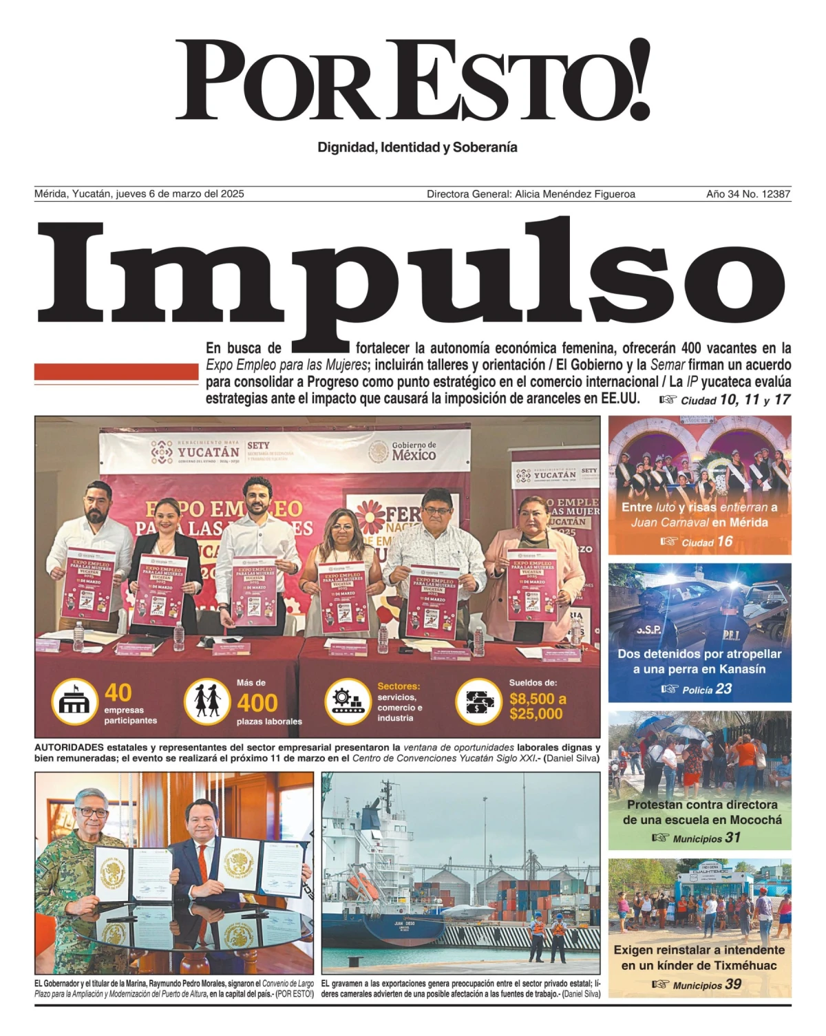 Portada de Por Esto (merida, Yucatan) del jueves, 6 de marzo de 2025