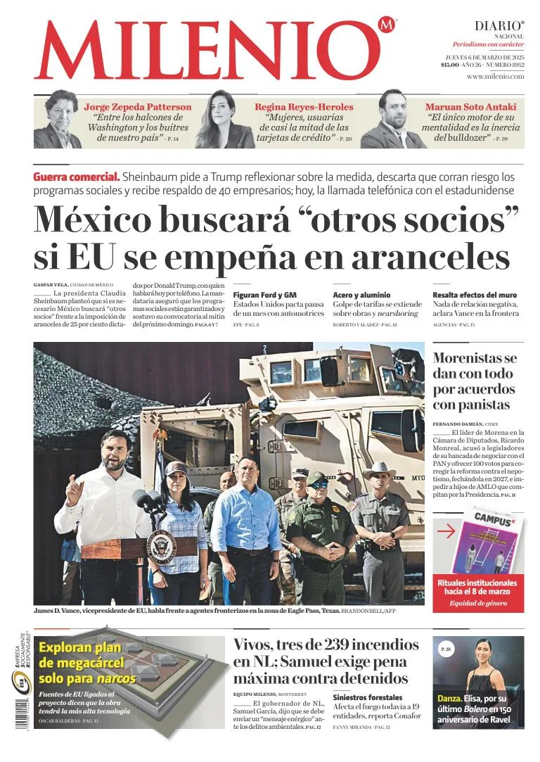 Portada de Milenio del jueves, 6 de marzo de 2025