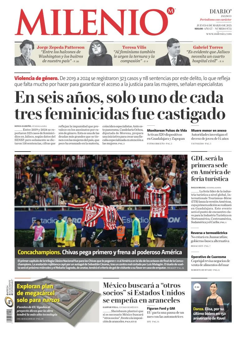 Portada de Milenio Jalisco del jueves, 6 de marzo de 2025