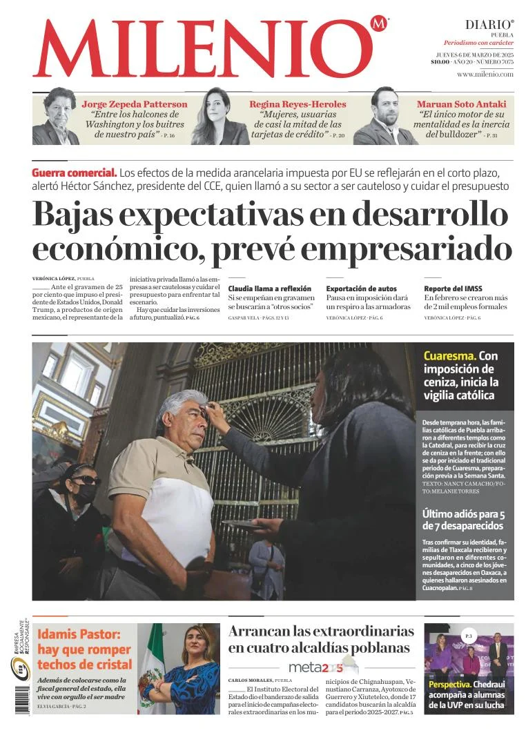 Portada de Milenio Puebla del jueves, 6 de marzo de 2025