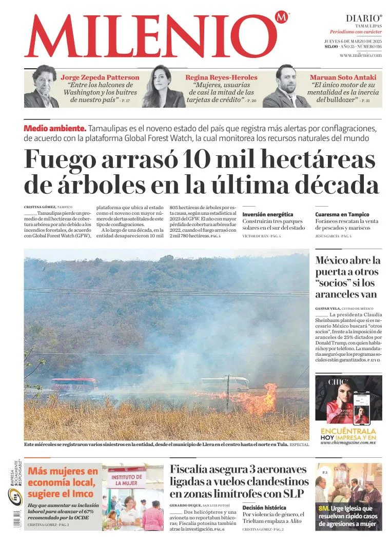 Portada de Milenio Tamaulipas del jueves, 6 de marzo de 2025