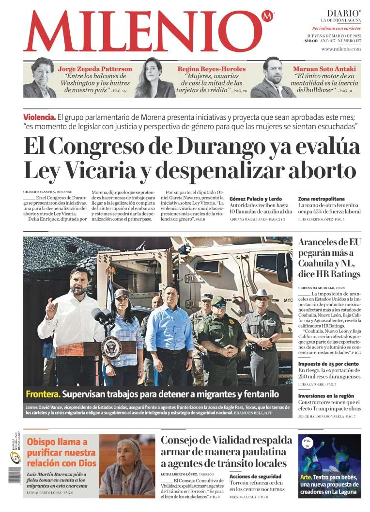 Portada de Milenio Laguna del jueves, 6 de marzo de 2025