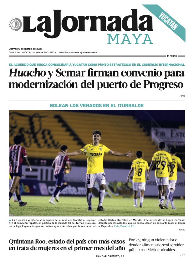 Portada de La Jornada Maya Yucatán del jueves, 6 de marzo de 2025