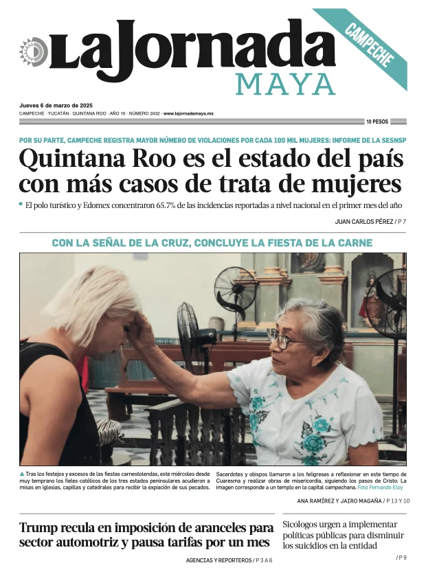 Portada de La Jornada Maya Campeche del jueves, 6 de marzo de 2025