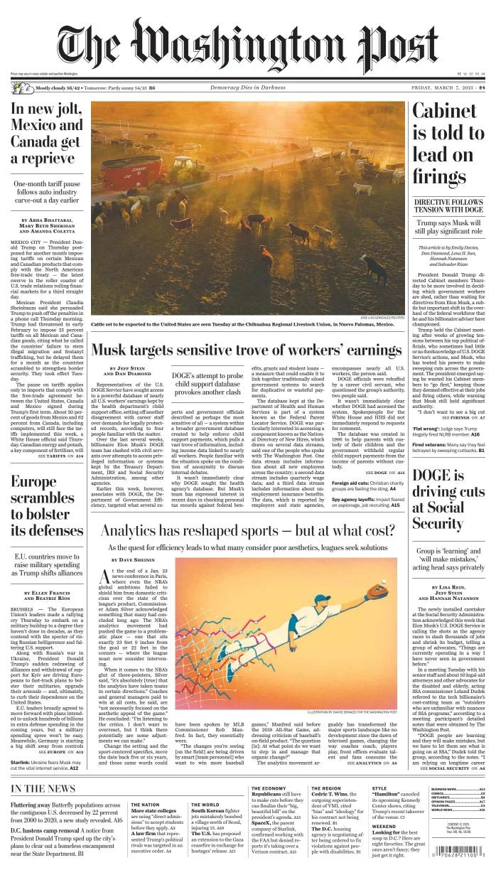 Portada de The Washington Post del viernes, 7 de marzo de 2025