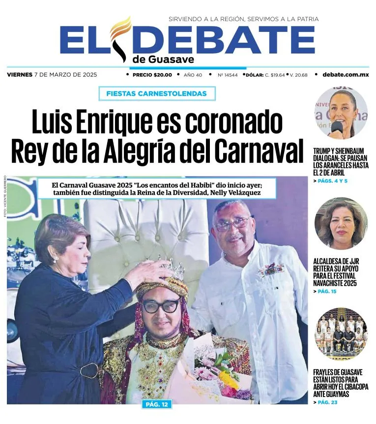 Portada de El Debate de Guasave del viernes, 7 de marzo de 2025