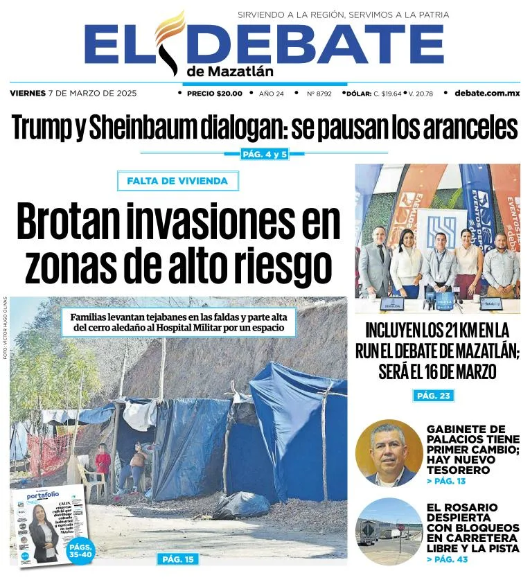 Portada de El Debate de Mazatlan del viernes, 7 de marzo de 2025