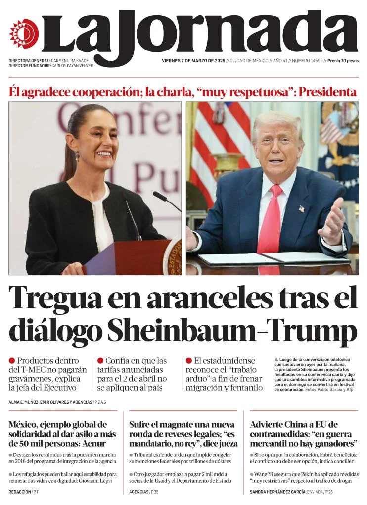 Portada de La Jornada del viernes, 7 de marzo de 2025