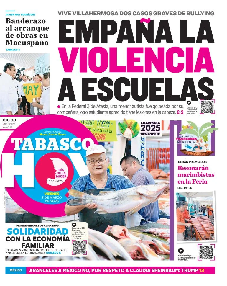 Portada de Tabasco Hoy del viernes, 7 de marzo de 2025