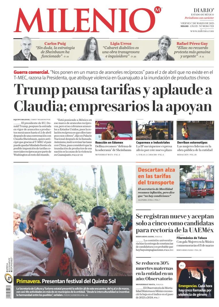 Portada de Milenio Edo de Mexico del viernes, 7 de marzo de 2025