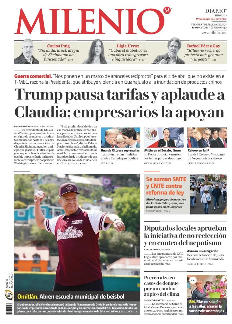Portada de Milenio Hidalgo del viernes, 7 de marzo de 2025