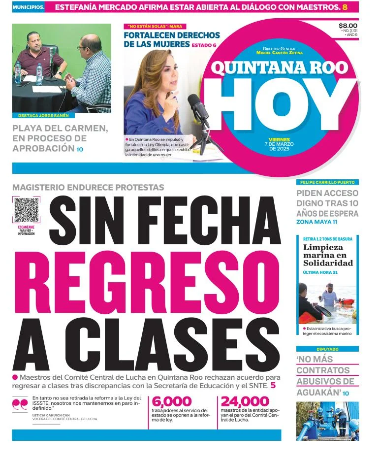Portada de Quintana Roo Hoy del viernes, 7 de marzo de 2025