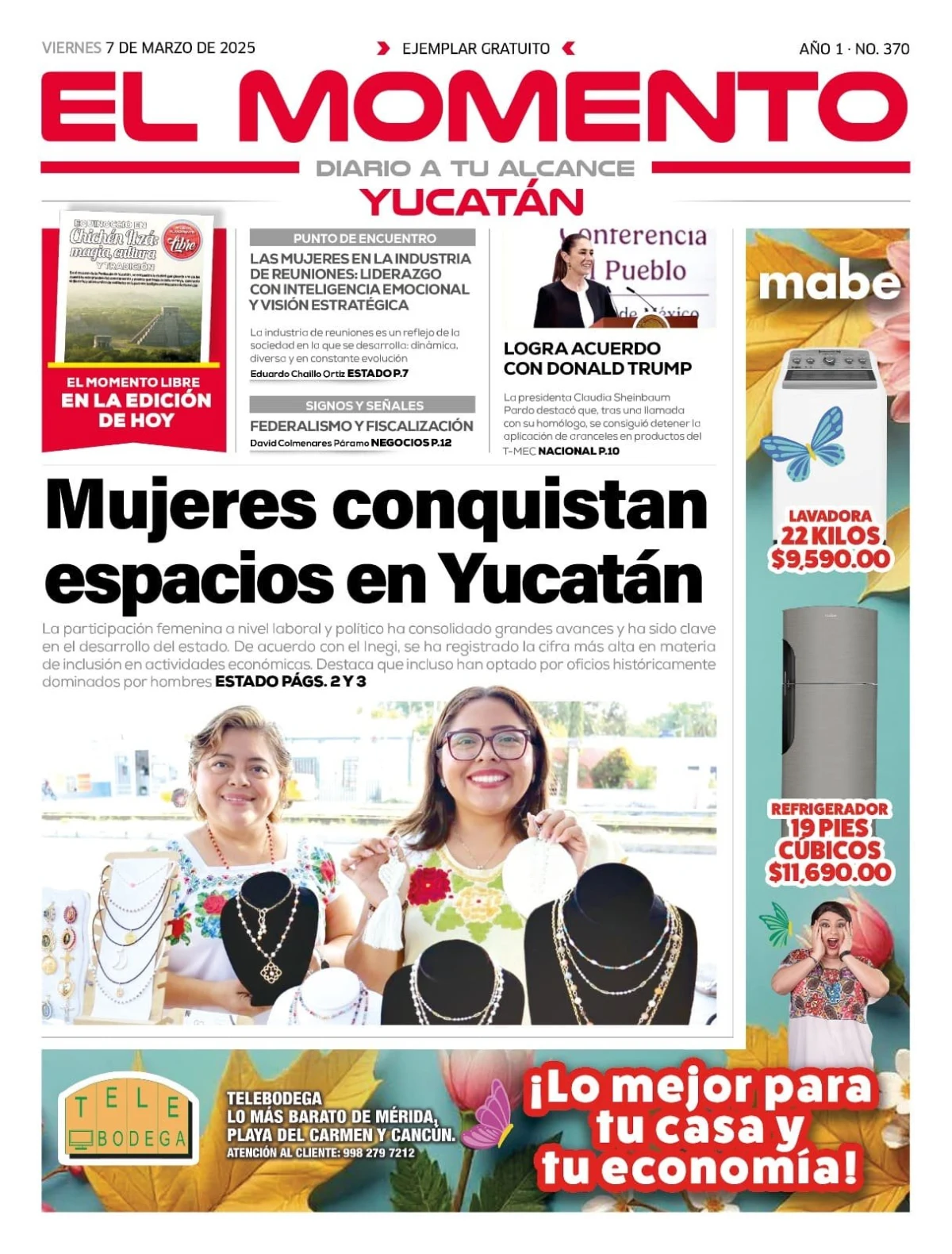 Portada de El Momento Yucatan del viernes, 7 de marzo de 2025