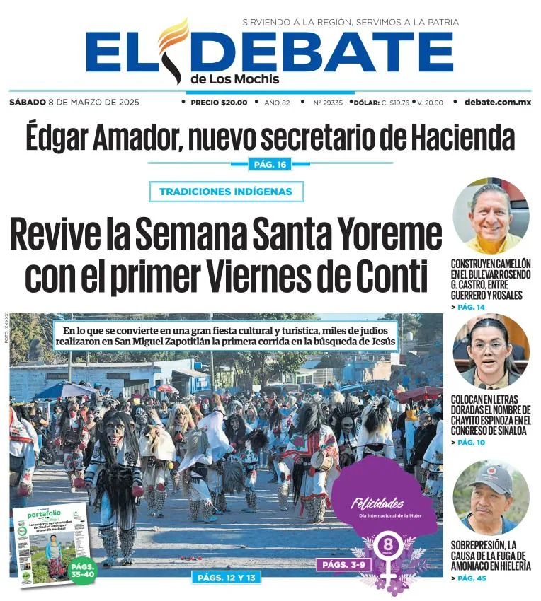Portada de El Debate de los Mochis del sábado, 8 de marzo de 2025