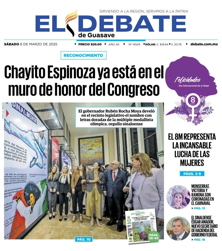 Portada de El Debate de Guasave del sábado, 8 de marzo de 2025