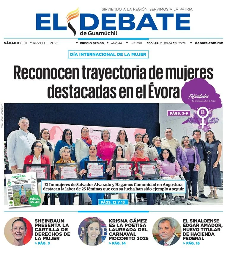 Portada de El Debate de Guamuchil del sábado, 8 de marzo de 2025