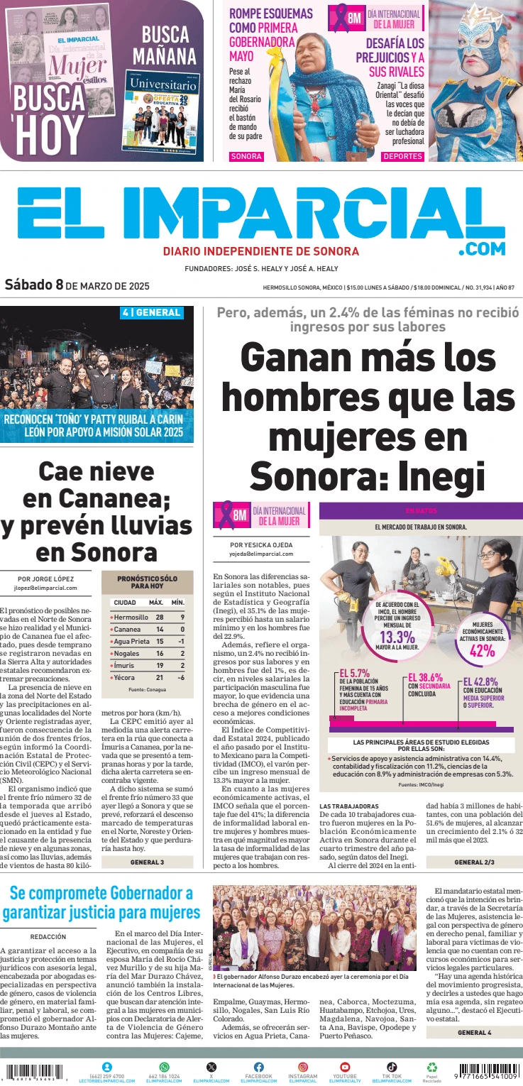 Portada de El Imparcial del sábado, 8 de marzo de 2025