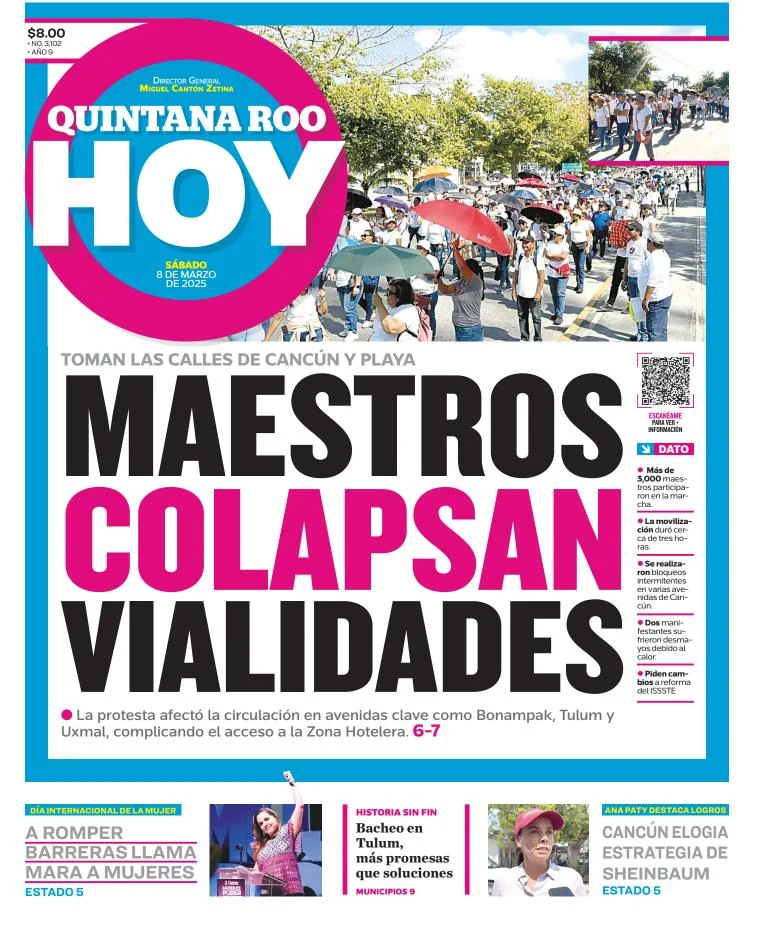 Portada de Quintana Roo Hoy del sábado, 8 de marzo de 2025