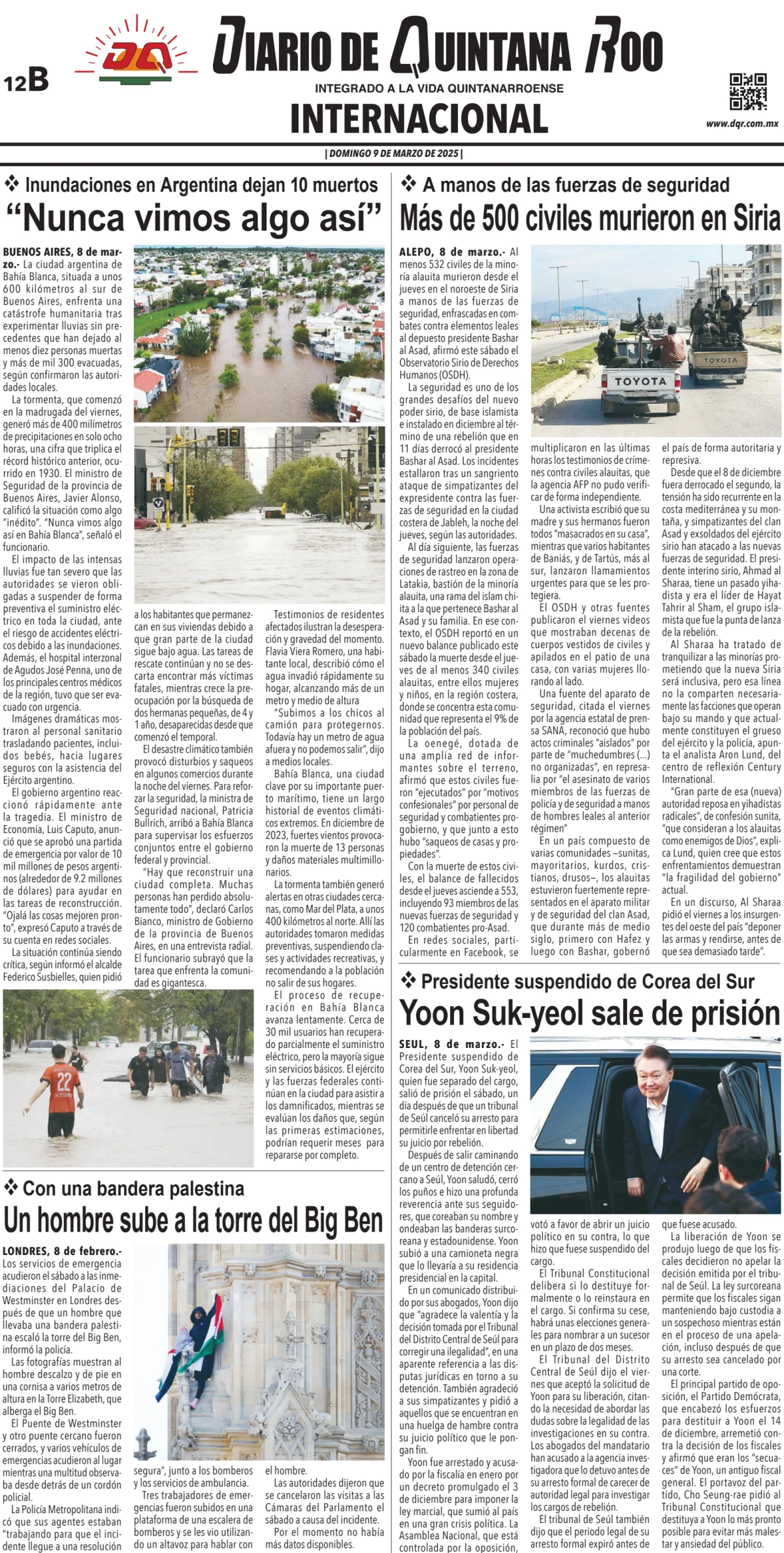 Portada de Diario de Quintana Roo (contra Portada) del domingo, 9 de marzo de 2025