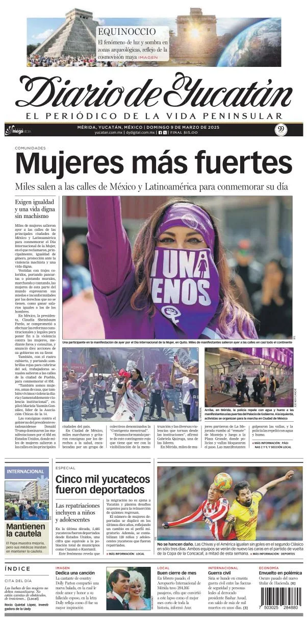 Portada de Diario de Yucatán del domingo, 9 de marzo de 2025