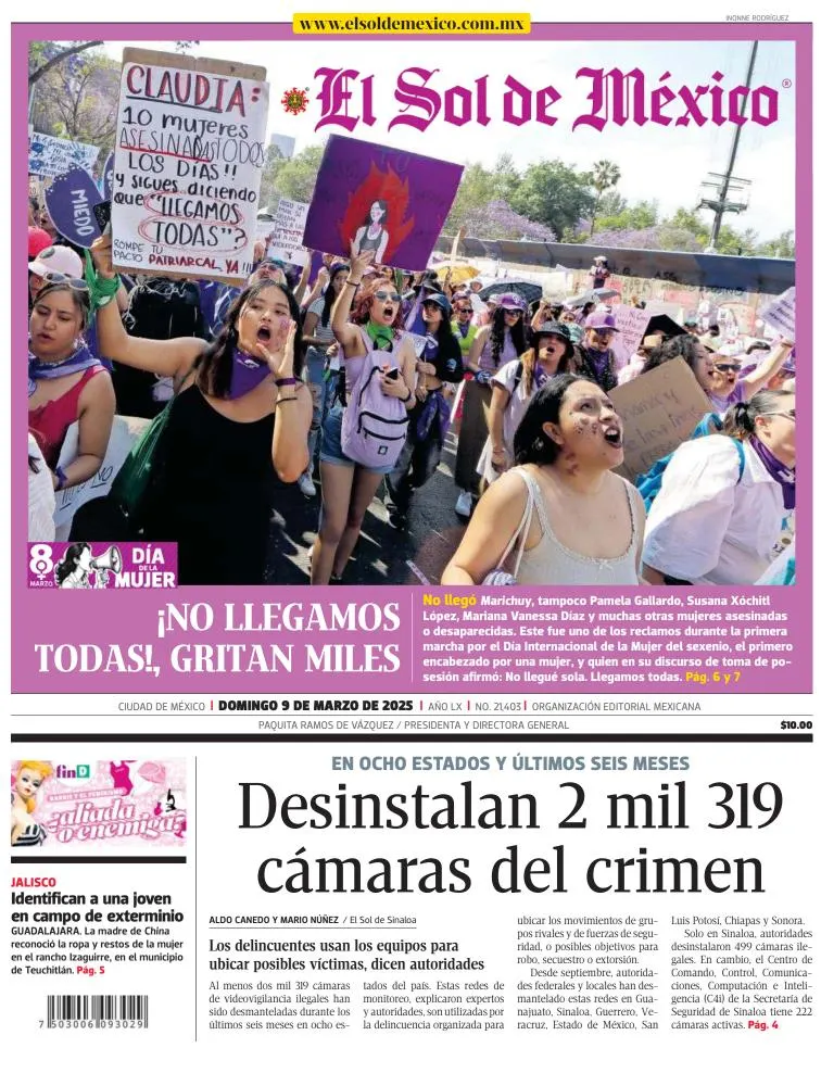 Portada de El Sol de Mexico del domingo, 9 de marzo de 2025