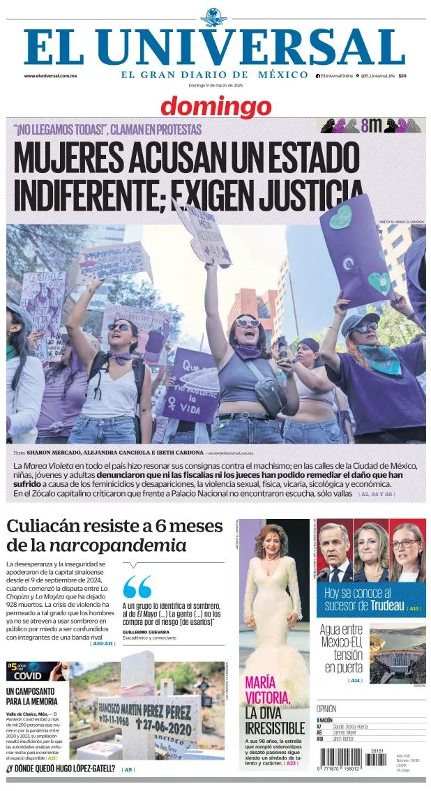Portada de El Universal del domingo, 9 de marzo de 2025