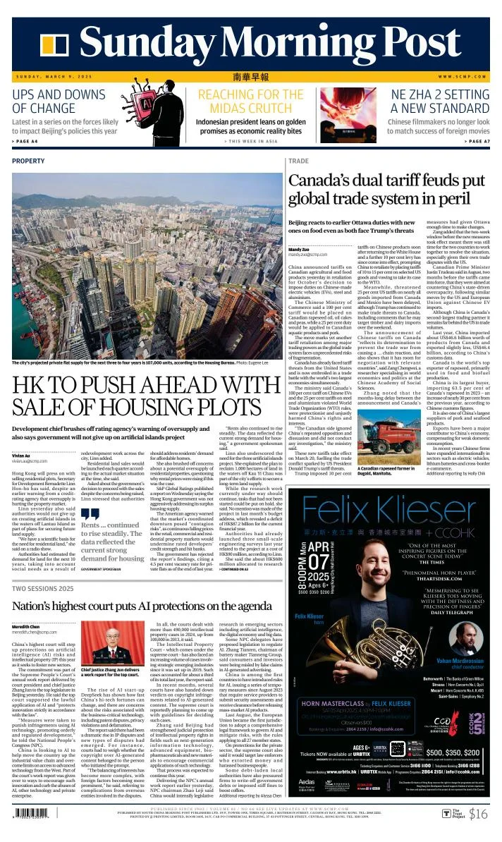 Portada de South China Morning Post del domingo, 9 de marzo de 2025