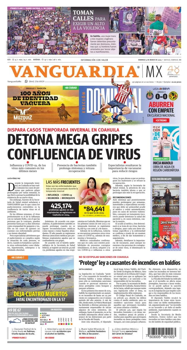 Portada de Vanguardia del domingo, 9 de marzo de 2025