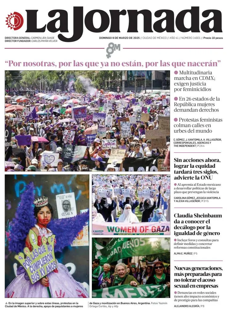 Portada de La Jornada del domingo, 9 de marzo de 2025