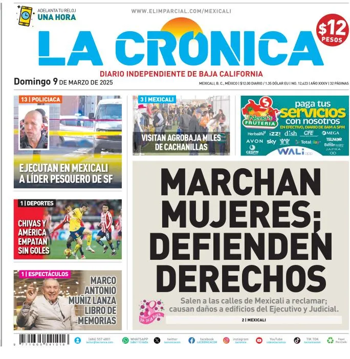 Portada de La Cronica del domingo, 9 de marzo de 2025