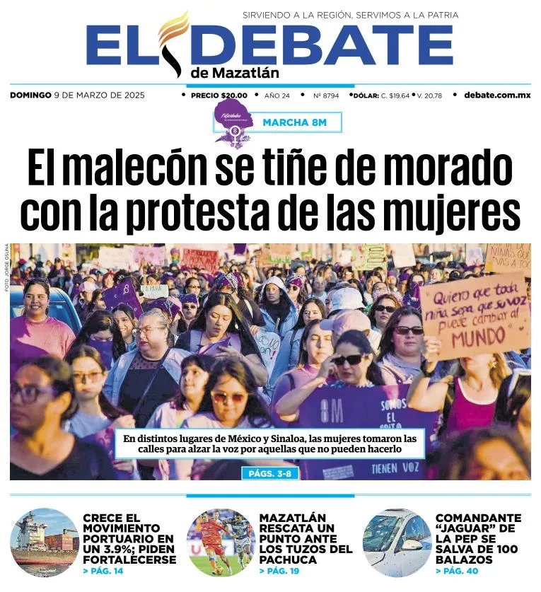 Portada de El Debate de Mazatlan del domingo, 9 de marzo de 2025