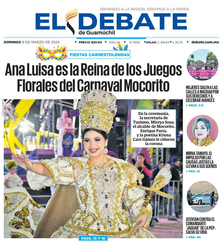Portada de El Debate de Guamuchil del domingo, 9 de marzo de 2025