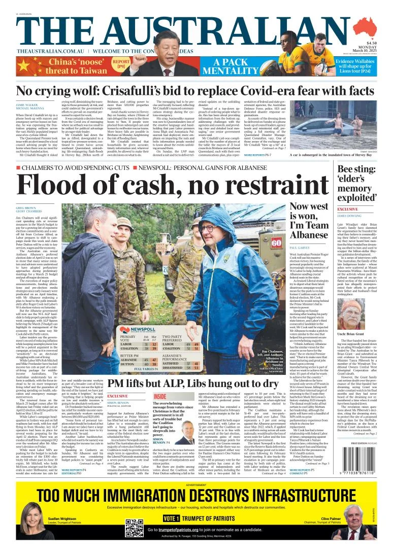 Portada de The Australian del lunes, 10 de marzo de 2025