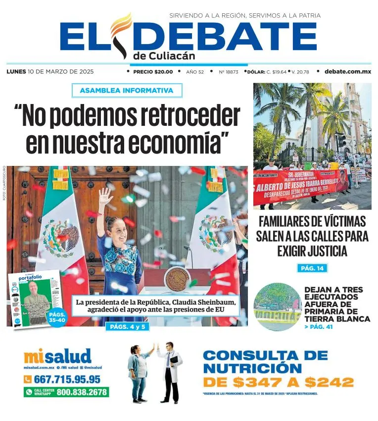 Portada de El Debate de Culiacan del lunes, 10 de marzo de 2025