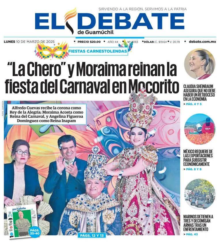 Portada de El Debate de Guamuchil del lunes, 10 de marzo de 2025