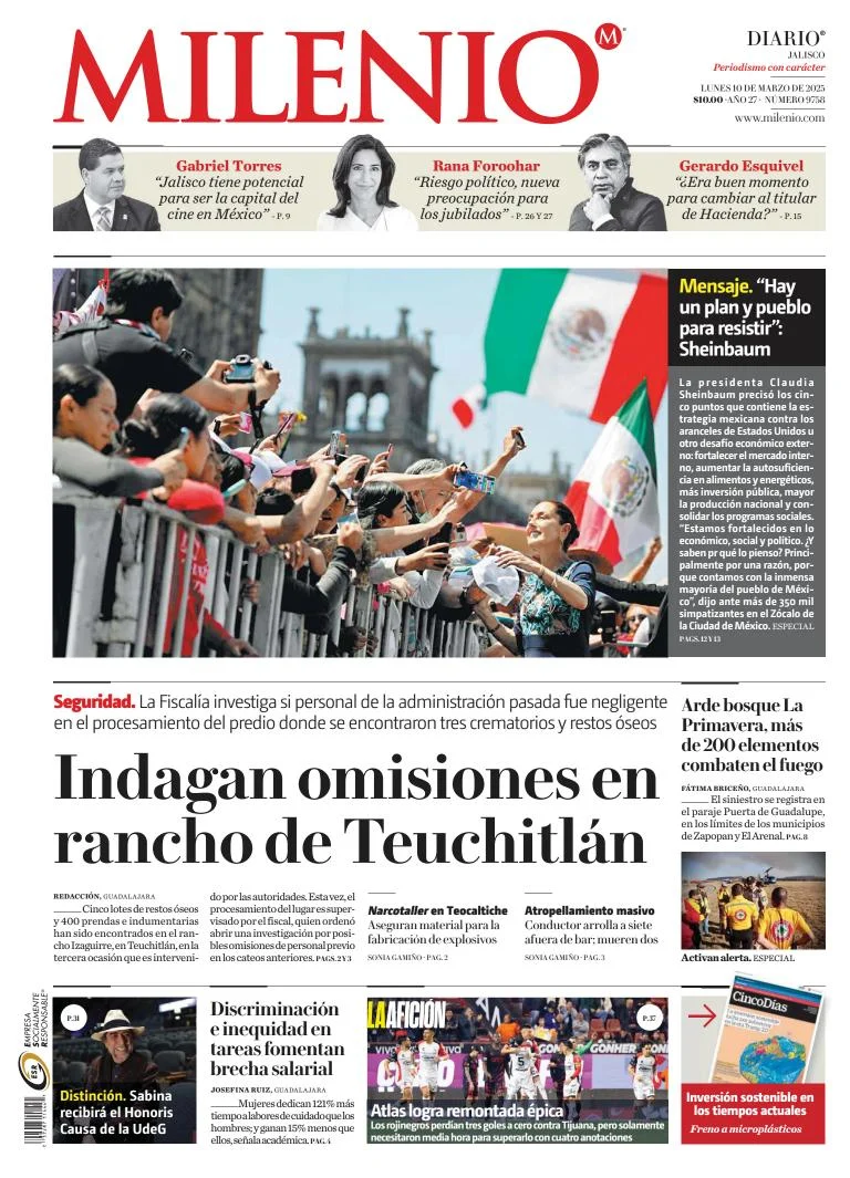 Portada de Milenio Jalisco del lunes, 10 de marzo de 2025