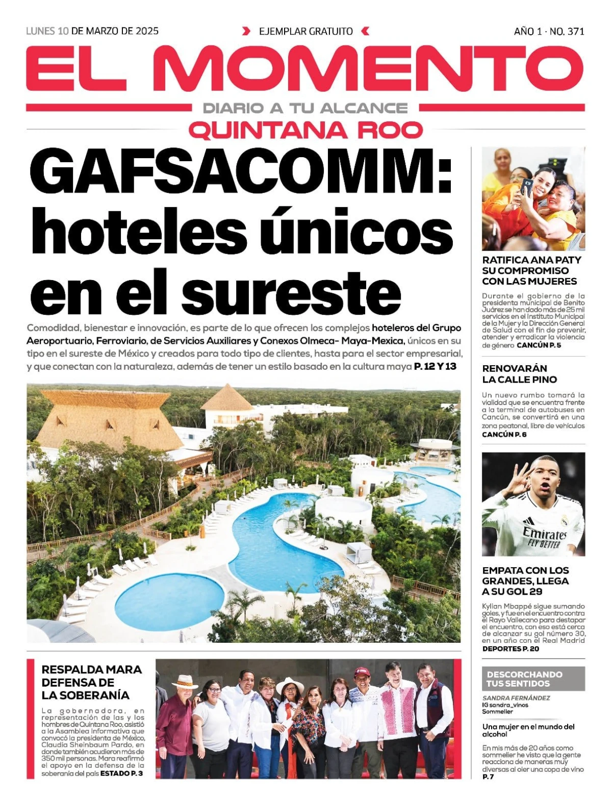 Portada de El Momento Quintana Roo del lunes, 10 de marzo de 2025