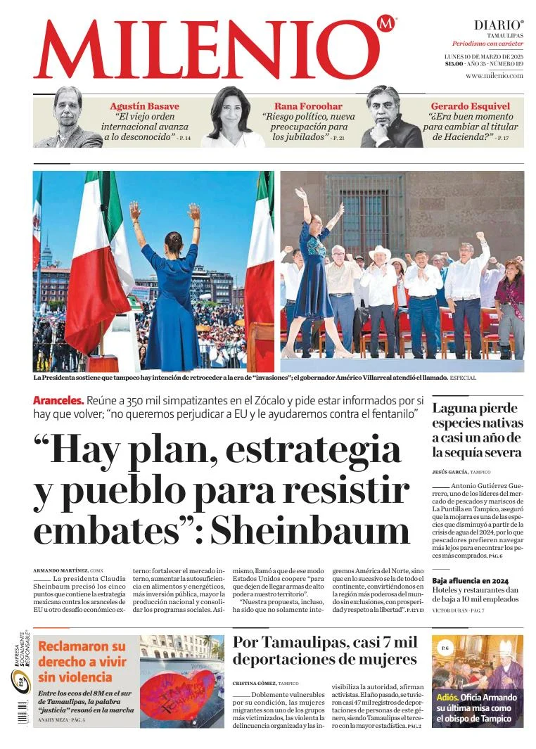 Portada de Milenio Tamaulipas del lunes, 10 de marzo de 2025