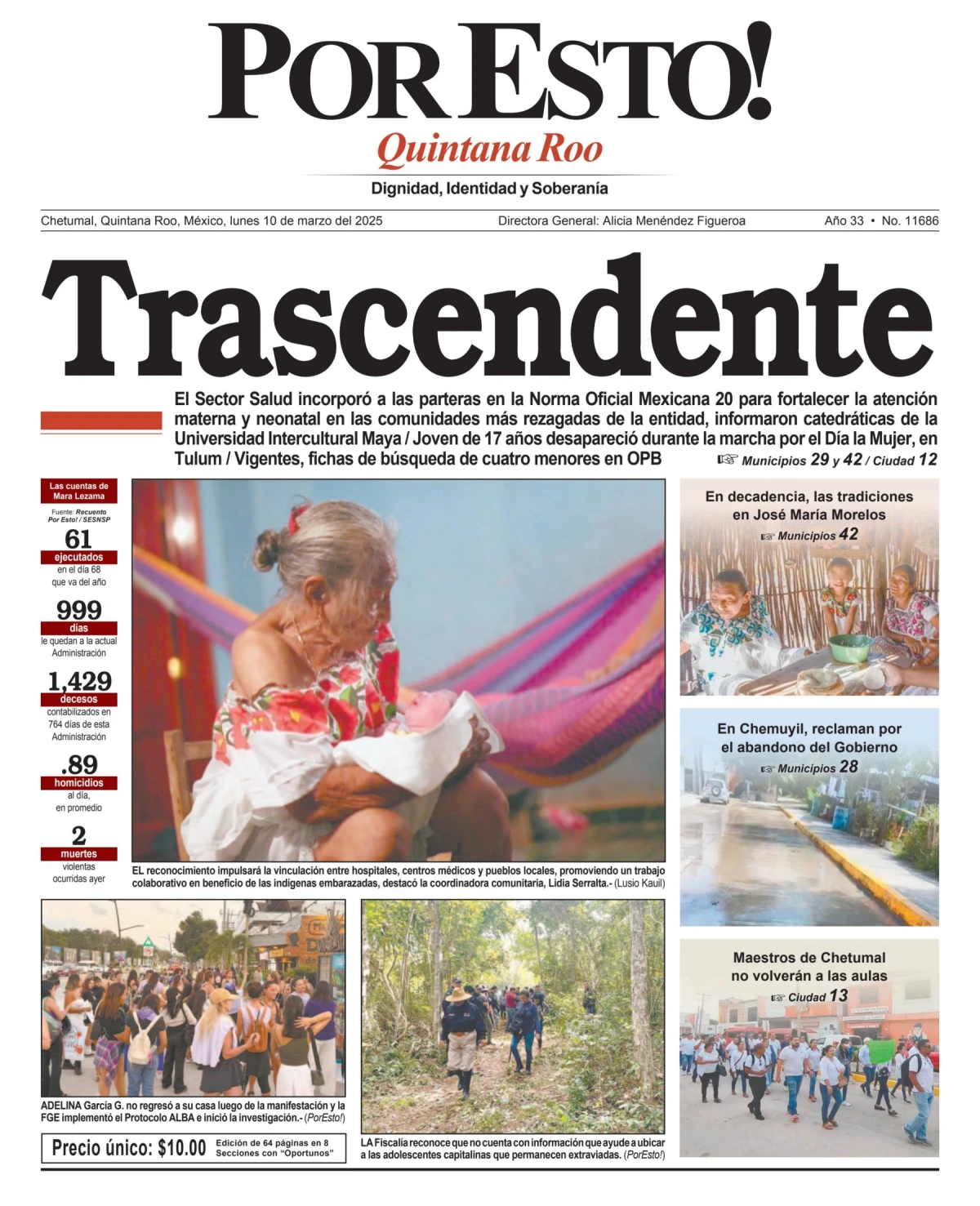 Portada de Por Esto (quintana Roo Chetumal) del lunes, 10 de marzo de 2025