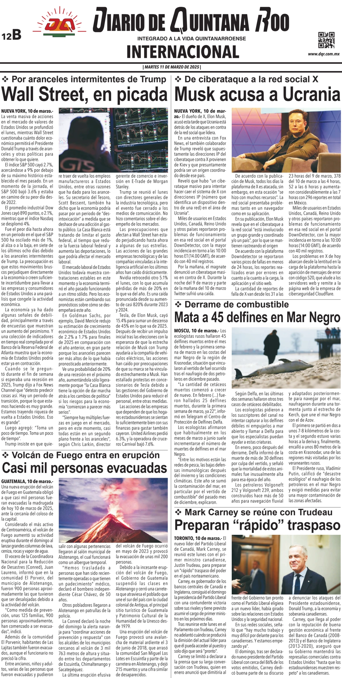 Portada de Diario de Quintana Roo (contra Portada) del martes, 11 de marzo de 2025