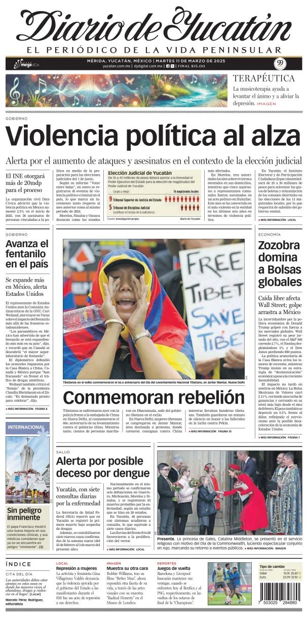 Portada de Diario de Yucatán del martes, 11 de marzo de 2025