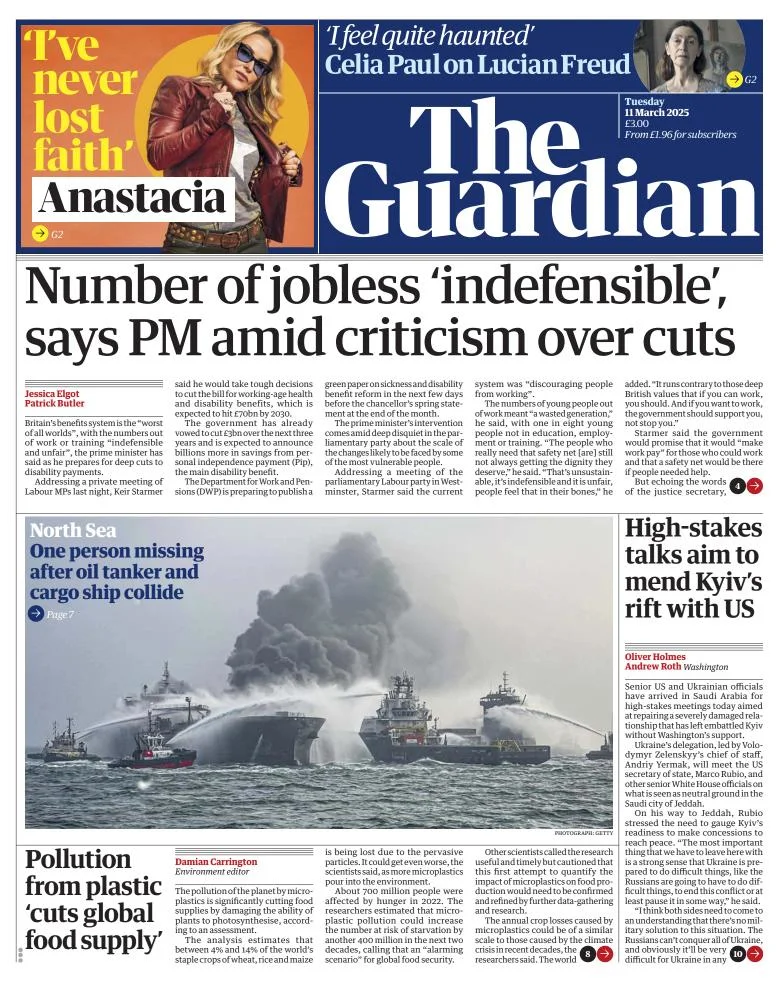 Portada de The Guardian (reino Unido) del martes, 11 de marzo de 2025